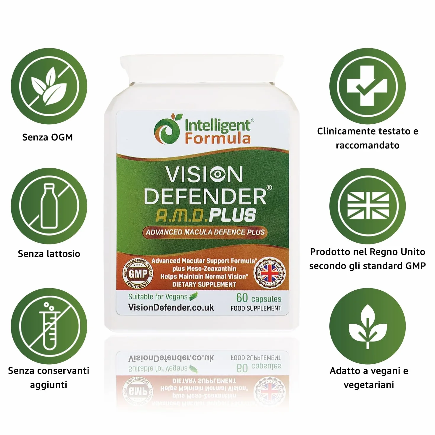Vision Defender Plus Integratore Alimentare per la Vista AREDS2 con Meso-Zeaxantina Luteina Zeaxantina 60 Capsule Vegane
