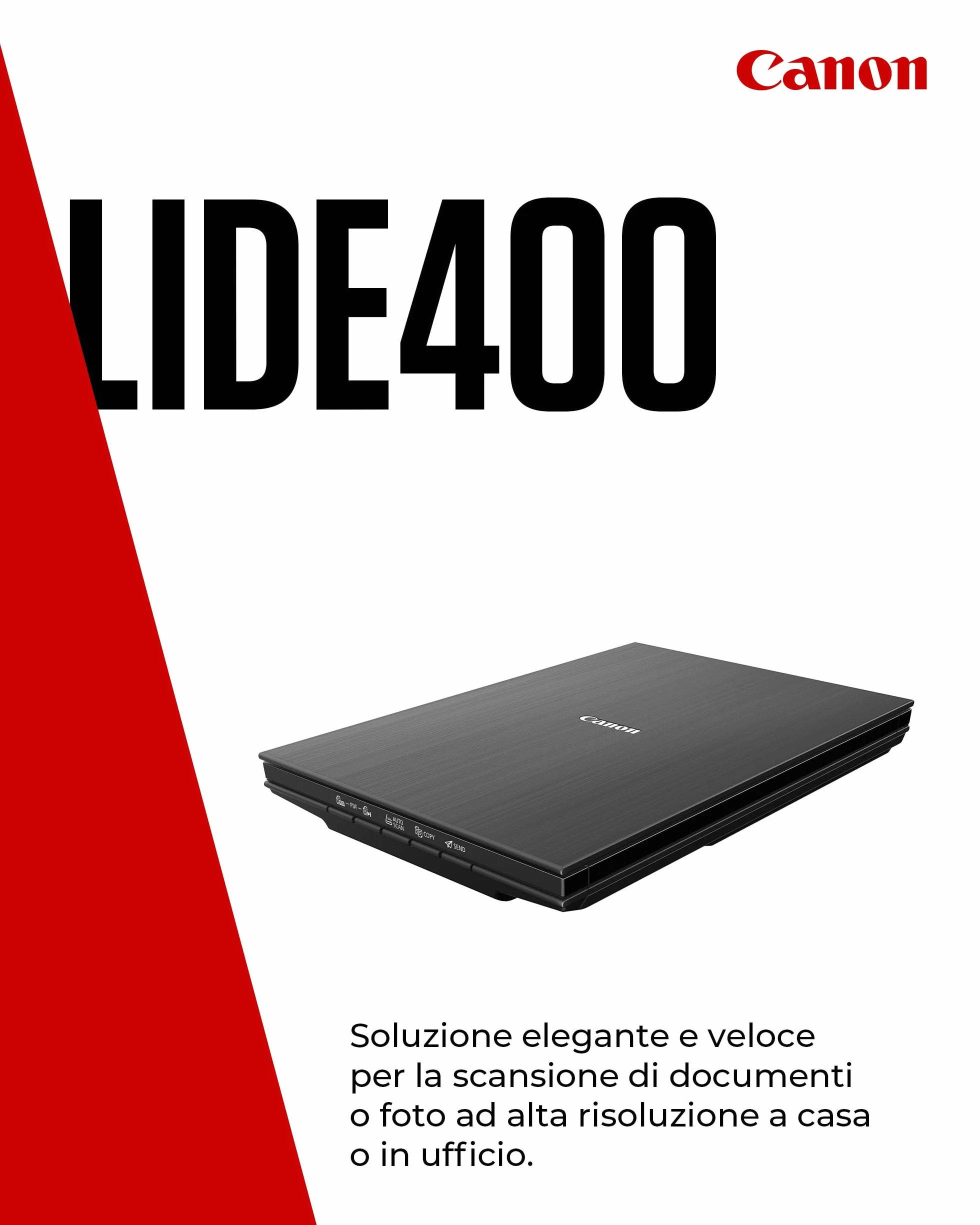 Canon LiDE 400 Scanner Documenti e Fotografico Piano Nero USB Type-C Salvaspazio