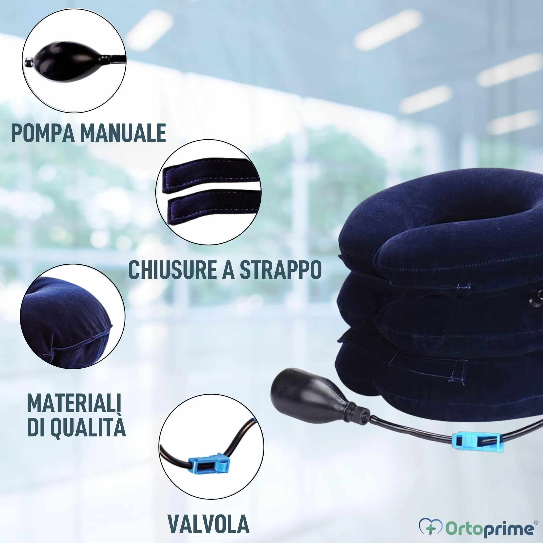 OrtoPrime Collare Cervicale Gonfiabile Trazione Cervicale Collo Professionale Cuscino Gonfiabile Neck Collar