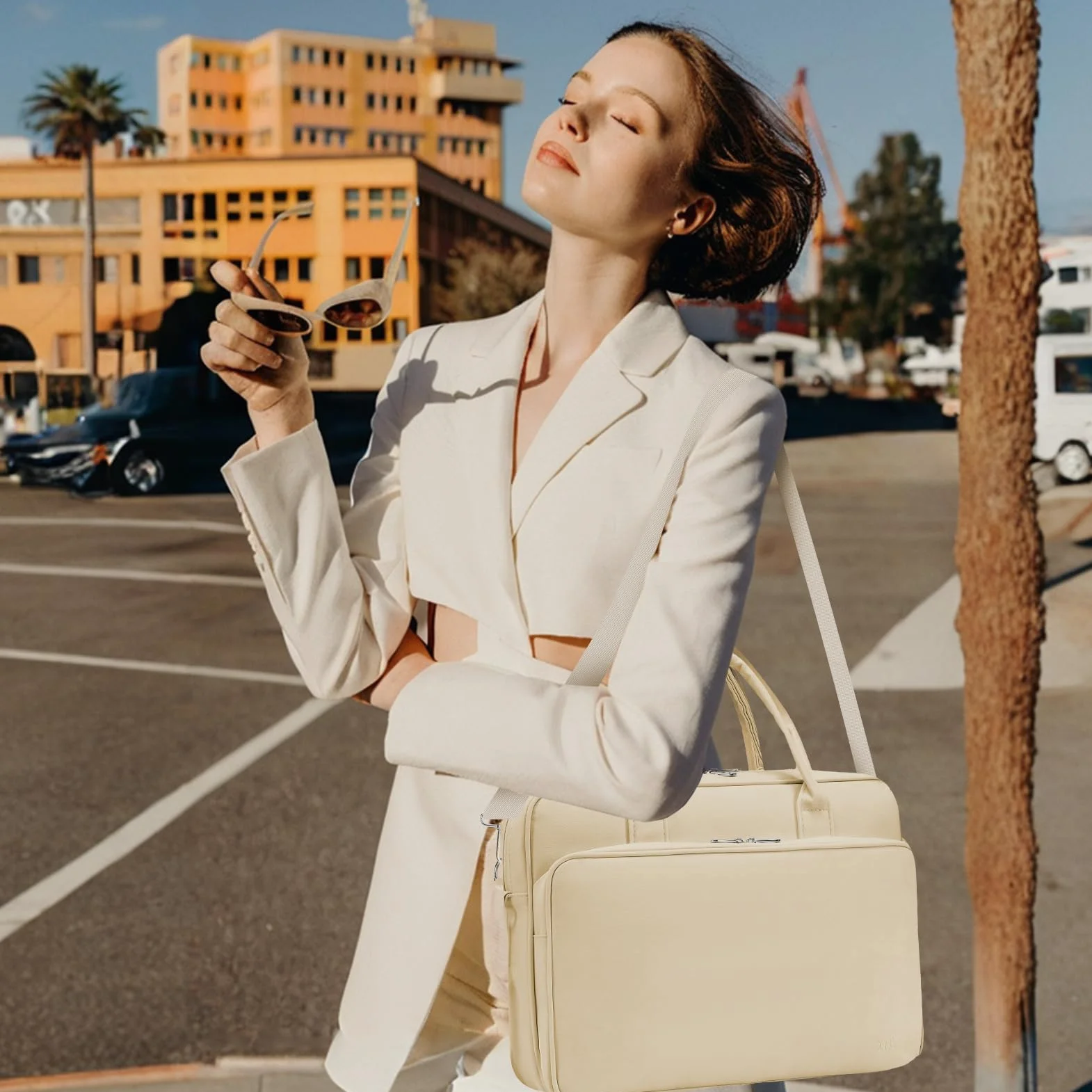 BAGZY Borsa Lavoro Donna Cartella Ventiquattrore Portadocumenti per Laptop in PU Pelle14 Pollici 15,6 Pollici per Laptop Valigette Adatto per Scuola, Lavoro E Viaggi D'affari (Beige)