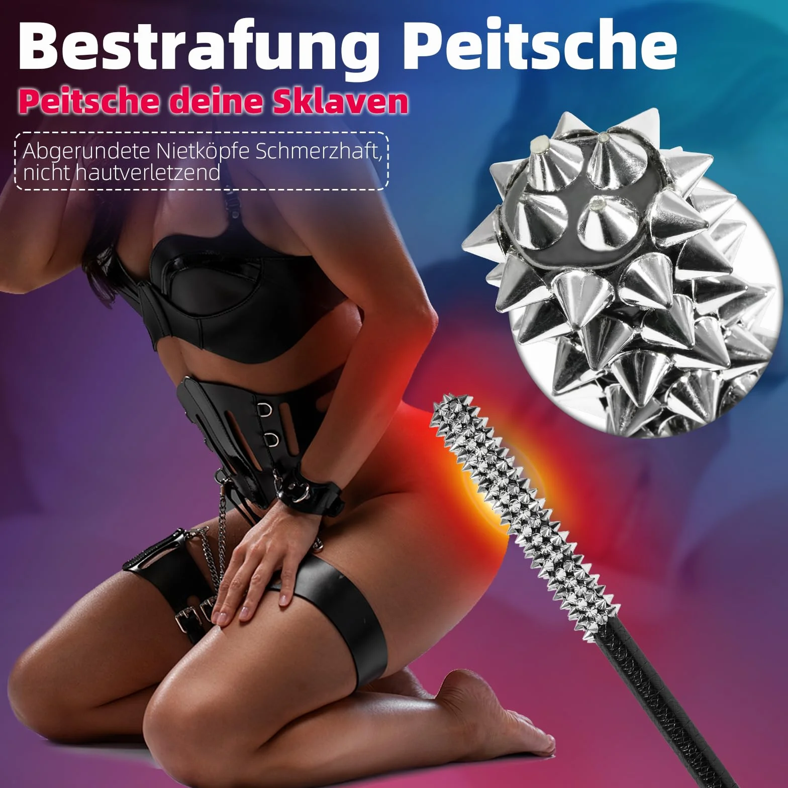 Bondage Flogger Finta Pelle Frusta Con Borchie Per Adulti