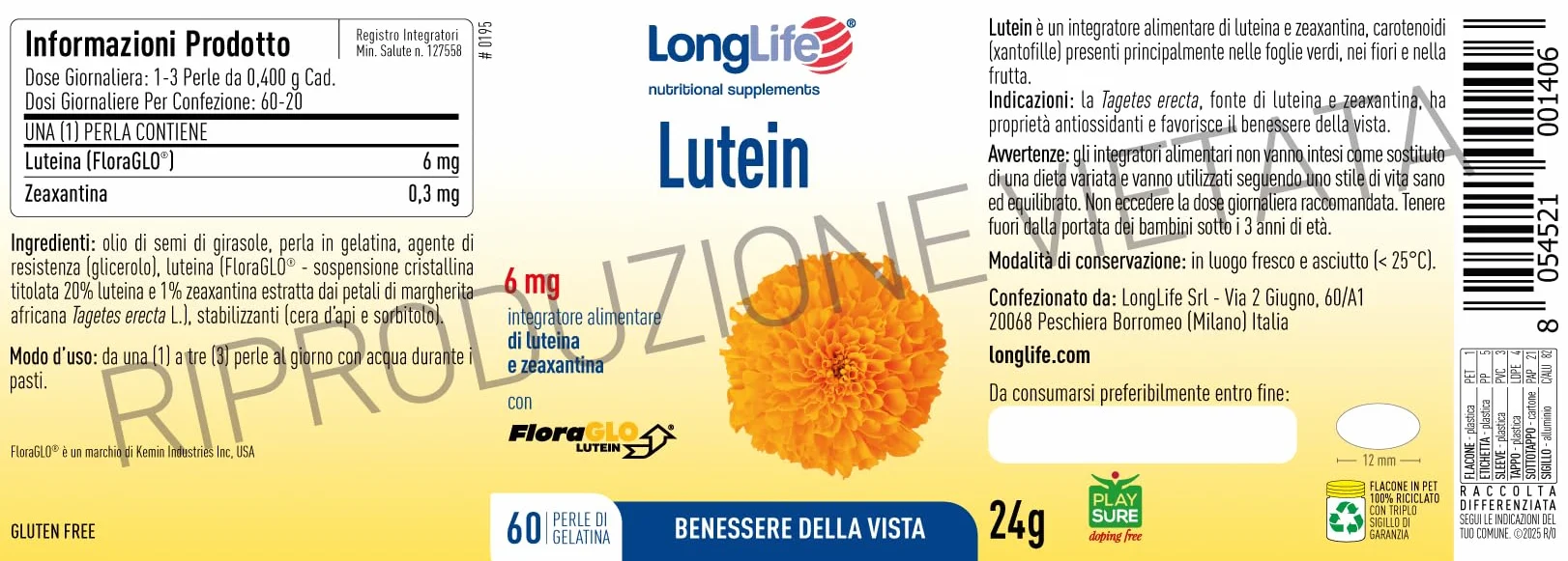 LongLife® Lutein z Zeaxantiną FloraGlo® z Tagetes erecta - Wsparcie wzroku, antyoksydant, 2 miesiące, bez glutenu