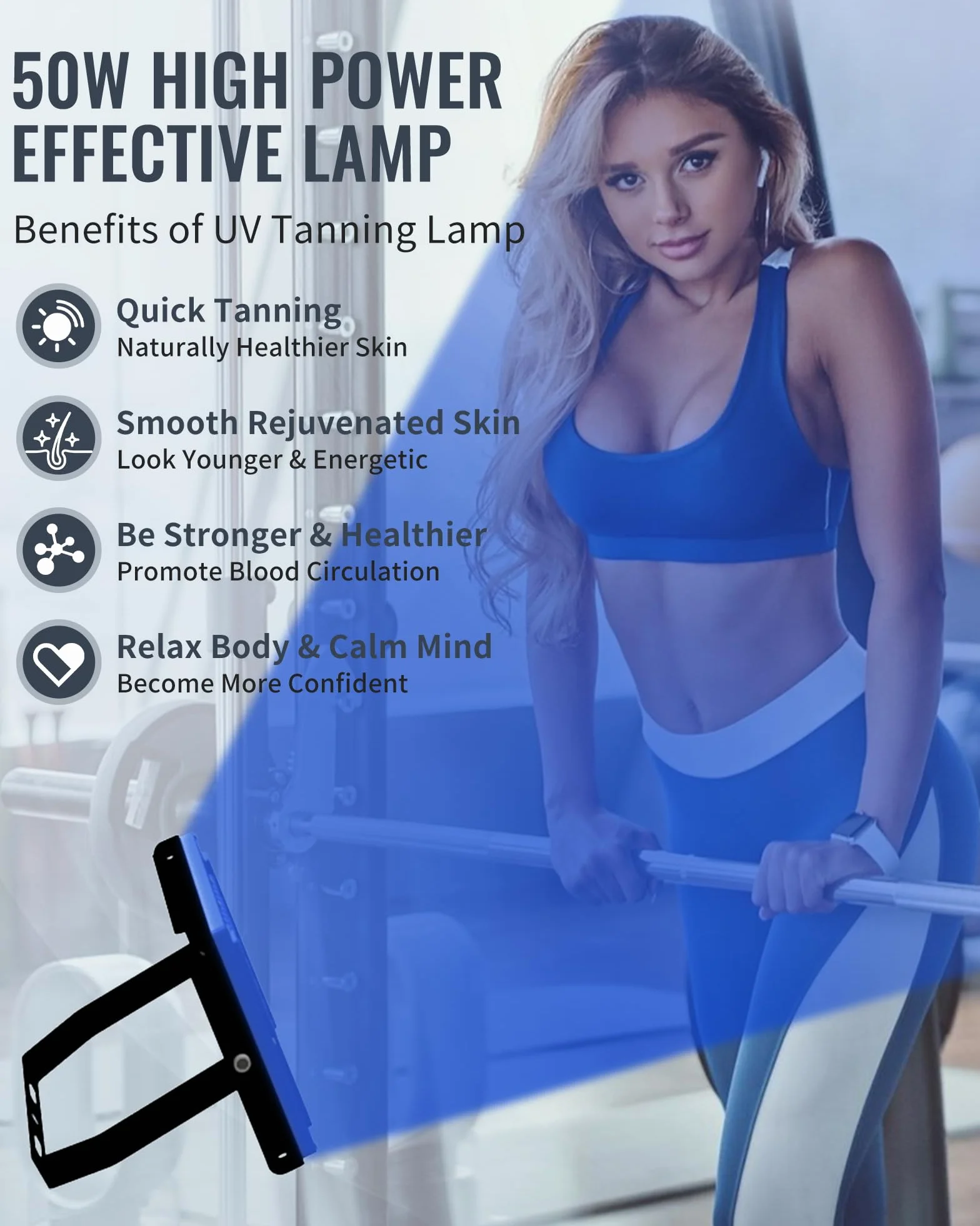 Lampada abbronzante 460 480 NM luce blu terapia solarium viso corpo 2 modalità 5 livelli luminosità