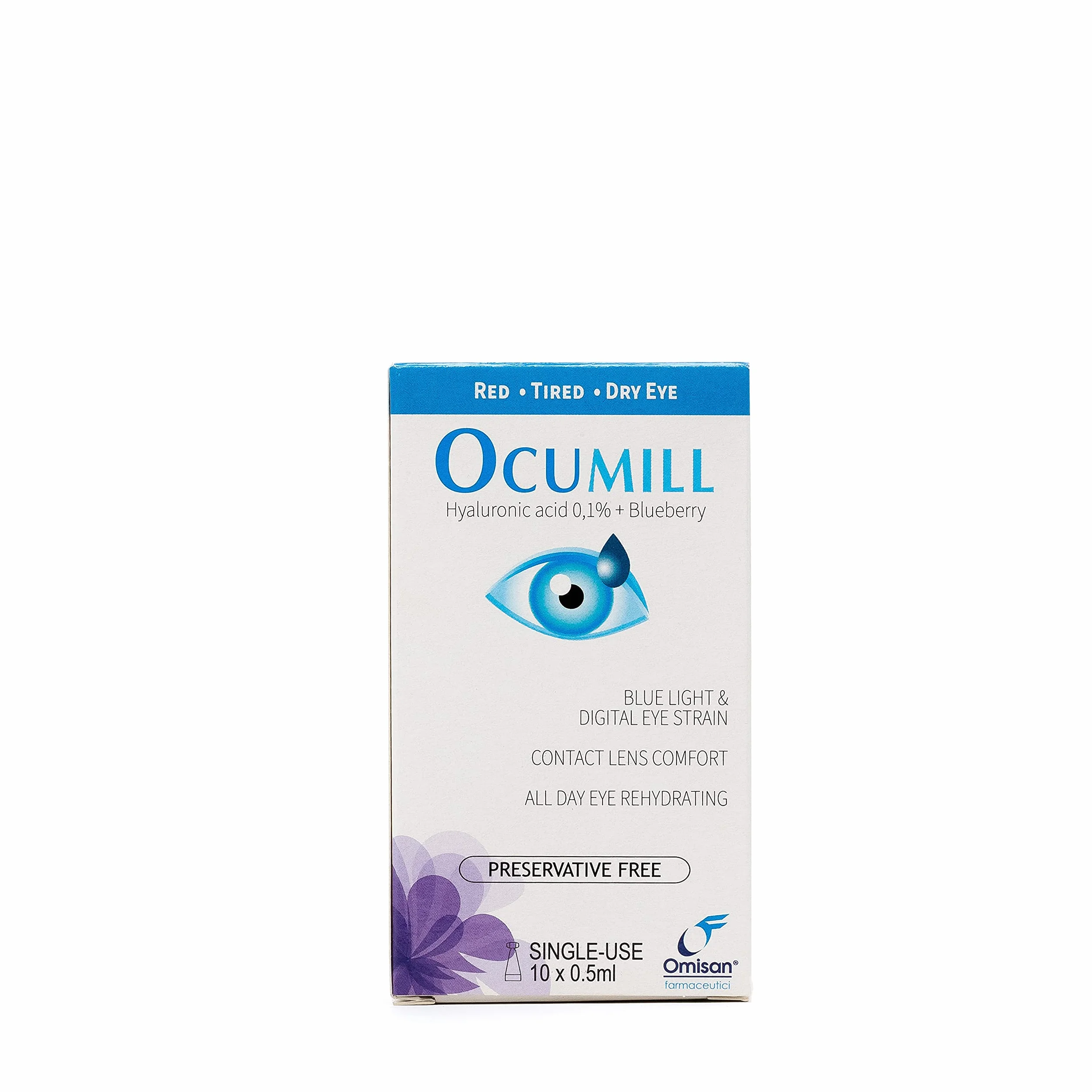 Ocumill Gocce Oculari Acido Ialuronico 3 in 1 Lubrificante Idratante Rinfrescante Monodose 10 x 0.5ml