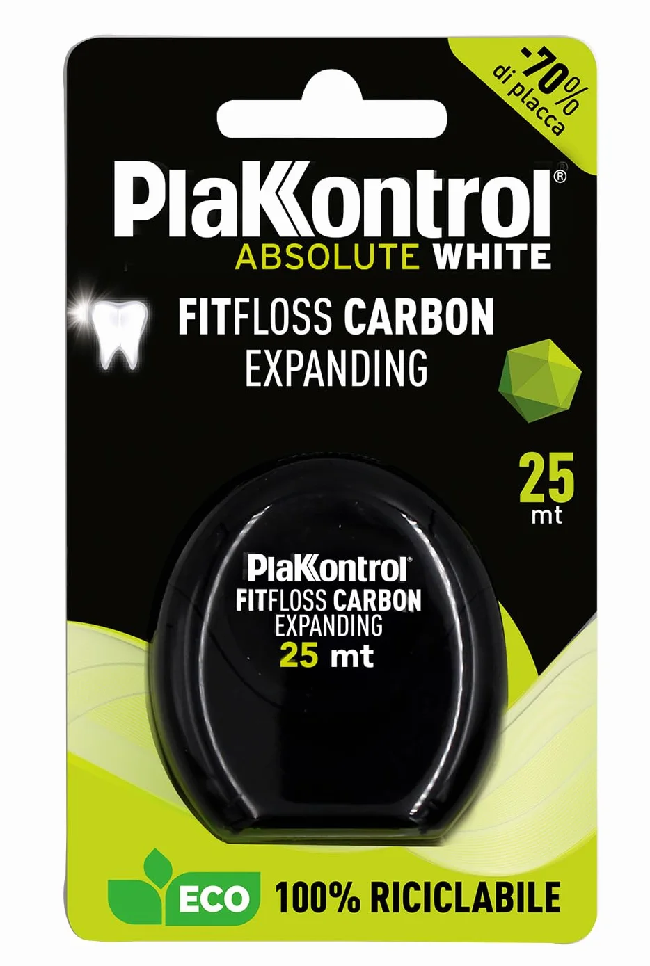 Plakkontrol® Fit Floss Carbon Expanding fili interdentale sbiancante nero espandibile 1 pz 25 m