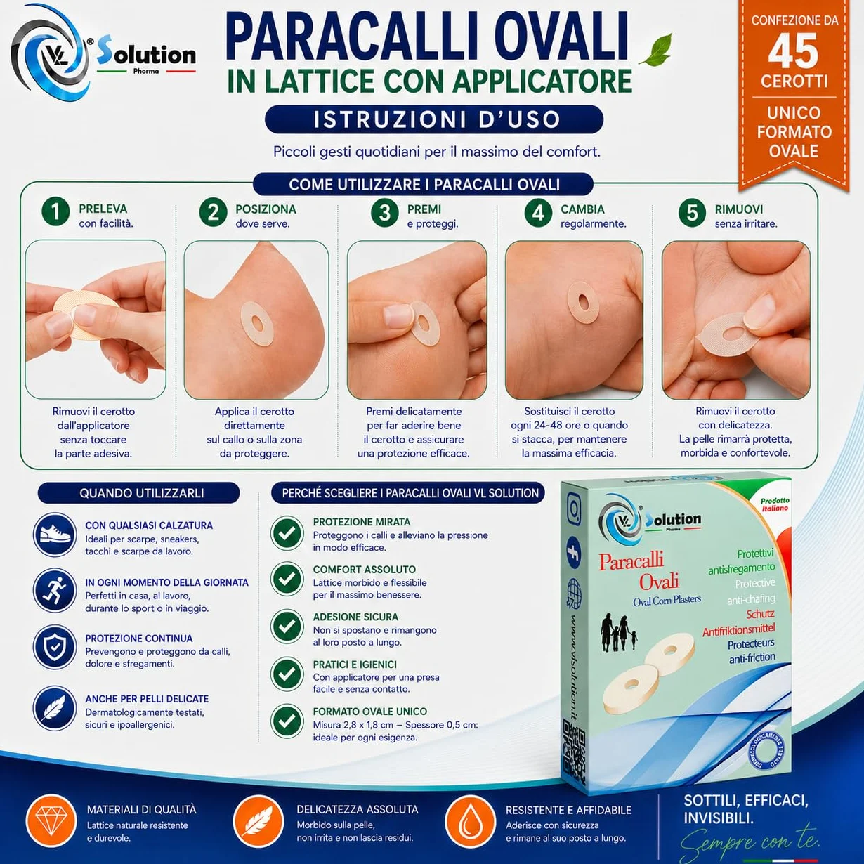 Cerotti Paracalli Ovali MAXI 45 pz - Cerotto protettivo anti-sfregamento autoadesivo con applicatore