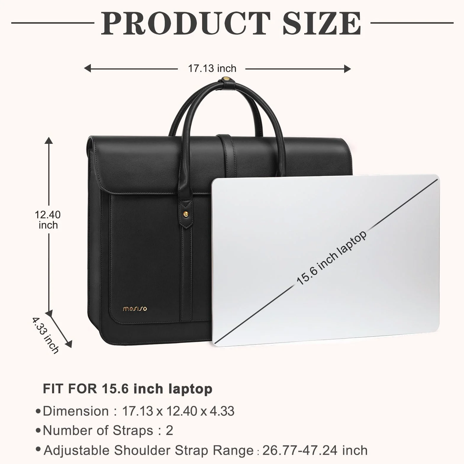 MOSISO Borsa Porta PC Donna,15-15,6 Pollici Laptop in Pelle PU Borsa a Tracolla Convertibile,16 Pollici Borse Messenger Casual Lavoro Viaggio Computer Custodia con Nodo a Fiocco,Nero