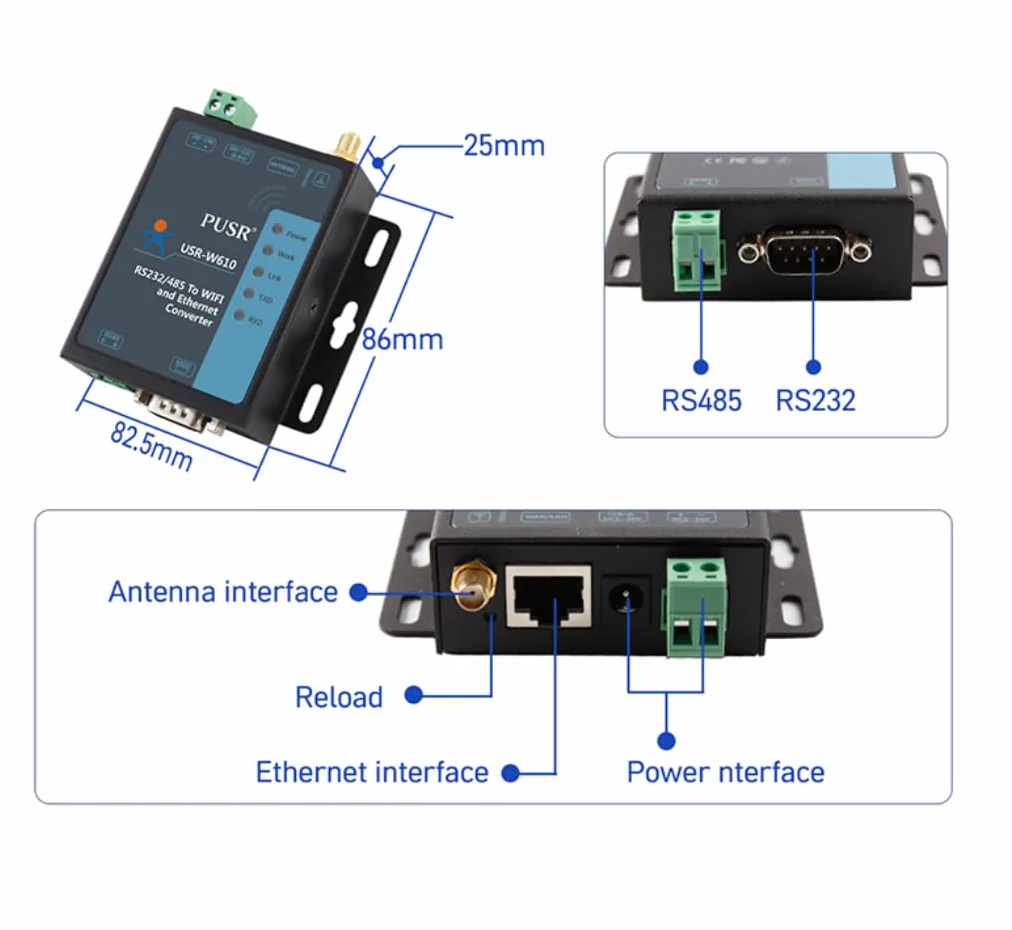 USR-W610 Wireless Converter Serial to WiFi Ethernet Converter RS485/RS232 WiFi Serial Server Support Modbus Gateway Realizza dati seriali e pacchetto dati TCP/IP Trasmissione trasparente
