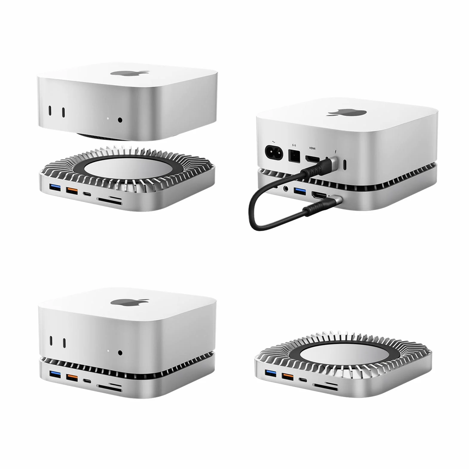Dock per Mac mini M4 e M4 Pro 2024, supporto in alluminio e hub HDMI 4K60Hz, alloggiamento SSD M.2 NVMe/SATA, ricarica USB-C, SD/TF, audio