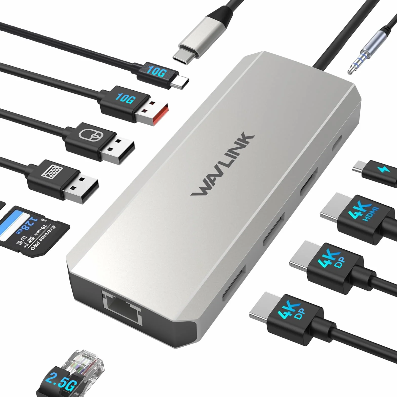 WAVLINK Stazione docking per computer portatili, Displayport Docking Station con doppio DP, HDMI, 100W PD IN, 10Gbps USB A/C, porta Ethernet 2.5G per Dell/HP/Lenovo ecc, solo computer Windows Systerm