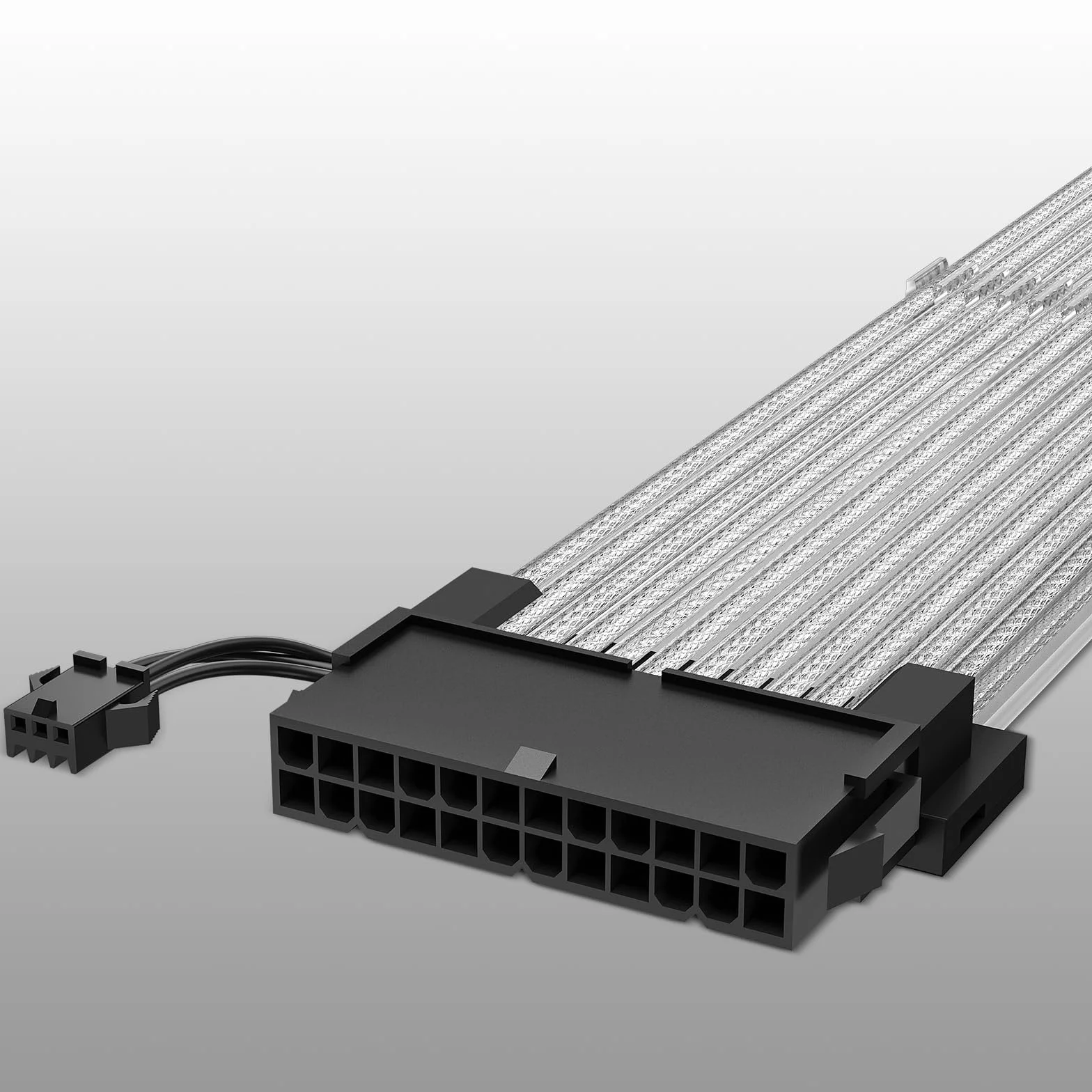 J&D Cavo Alimentatore RGB 24 Pin, Design a Nastro in Fibra Ottica con 24 LED, Cavo di Prolunga RGB Resistente per Connettore ARGB 5V 3 Pin, Cavo Intrecciato in Filo di Alluminio Bianco, 24,5 cm
