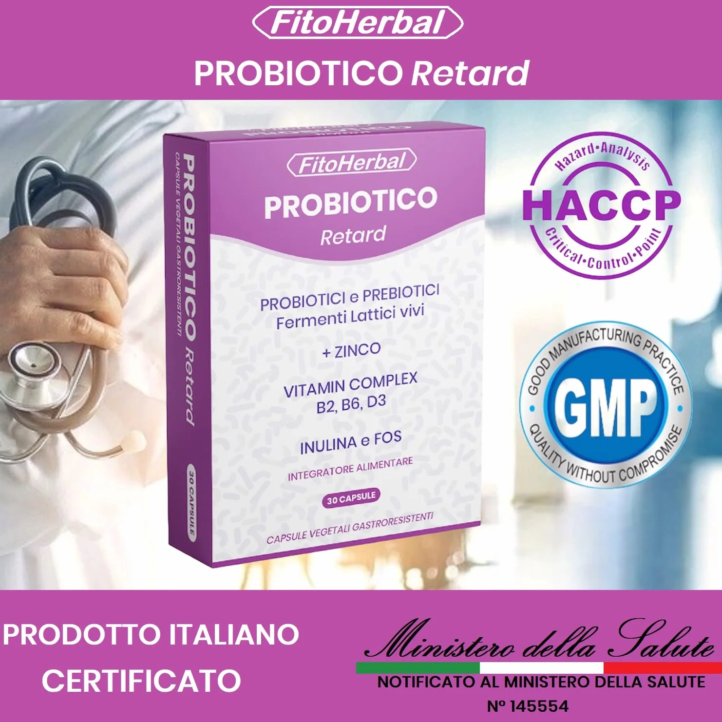 Fermenti Lattici Probiotici e Prebiotici 40 miliardi CFU Lactobacillus Bifidobacterium Inulina Zinco Vitamine B2 B6 D3 Capsule Gastroresistenti