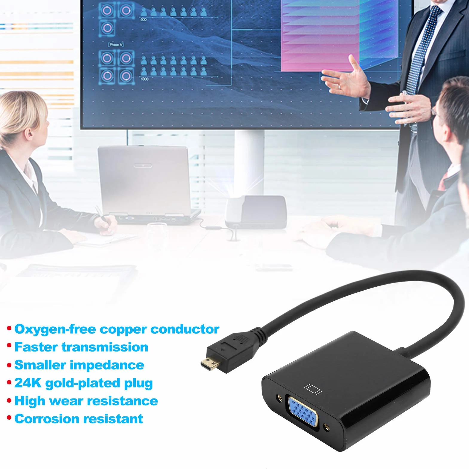 Adattatore convertitore Video da Micro a VGA, Adattatore Video da Micro a VGA, Rame Privo di Ossigeno per Raspberry Pi 4 Convertitore Vga Esclusivo Raspberry Pi 4B(Micro HDMI to VGA)