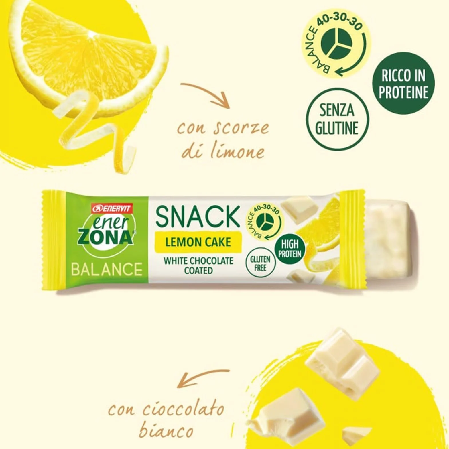 Enervit Enerzona Protein Snack 40-30-30 Gusto Lemon Cake 30 Barrette Proteiche 33gr
