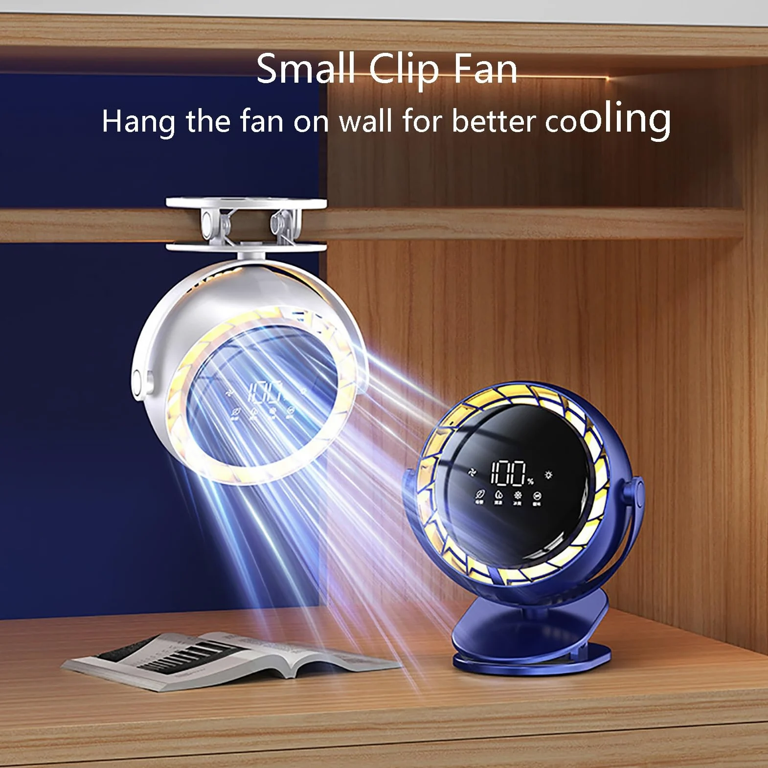 Ventilatore portatile ricaricabile con clip, ultra silenzioso, con forte flusso d'aria, 4 impostazioni di velocità, mini ventilatore USB per casa, ufficio e uso esterno (blu)