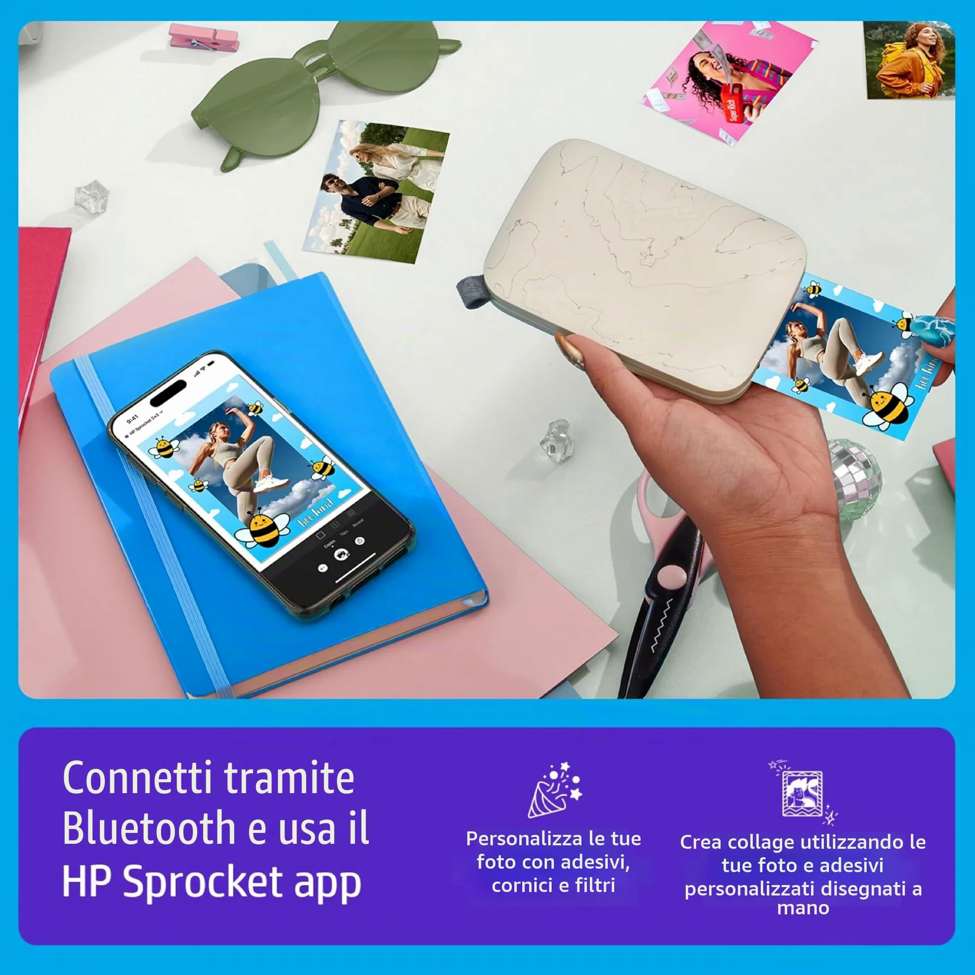 HP Sprocket Select Stampante fotografica istantanea portatile, 2,3 x 3,4 pollici, per dispositivi Android e iOS, colore: Bianco/eclisse