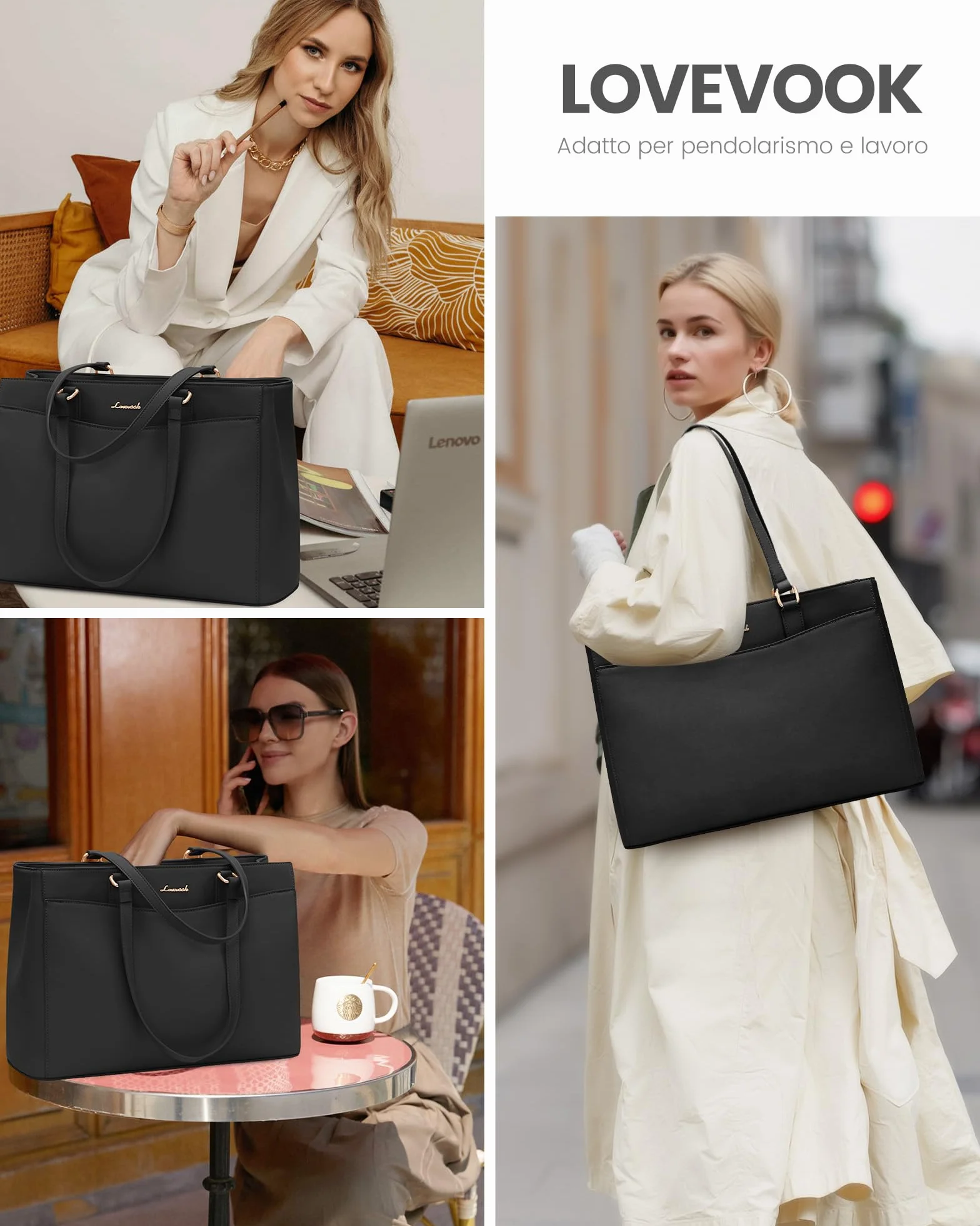 LOVEVOOK Borsa Donna Grande, PU Pelle Borse da Lavoro Università Tote Bag porta PC, Elegante Borsa Tracolla per Ufficio University Docente Scuola