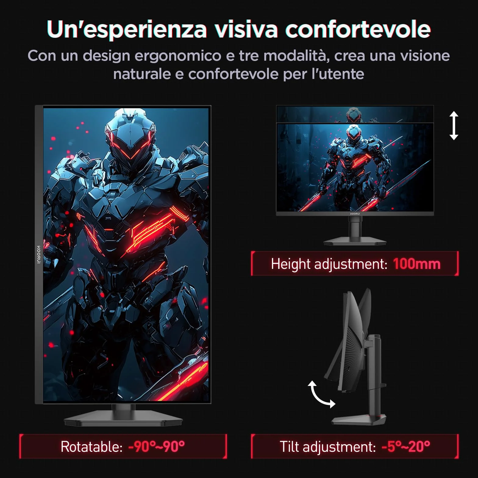 KOORUI G2722P Monitor Gaming 27 Pollici, QHD 200Hz, 1ms, HDR400, Fast IPS, Adaptive Sync, VESA 75x75mm, regolazione ergonomica