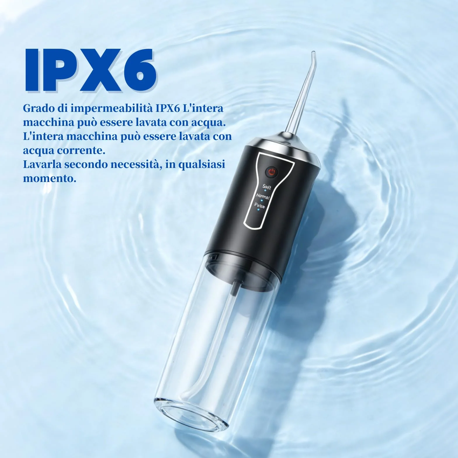 Irrigatore Orale Senza Fili, Idropulsore Dentale Portatile, Water Flosser, 4 Bocchette, Ricarica USB, Nero