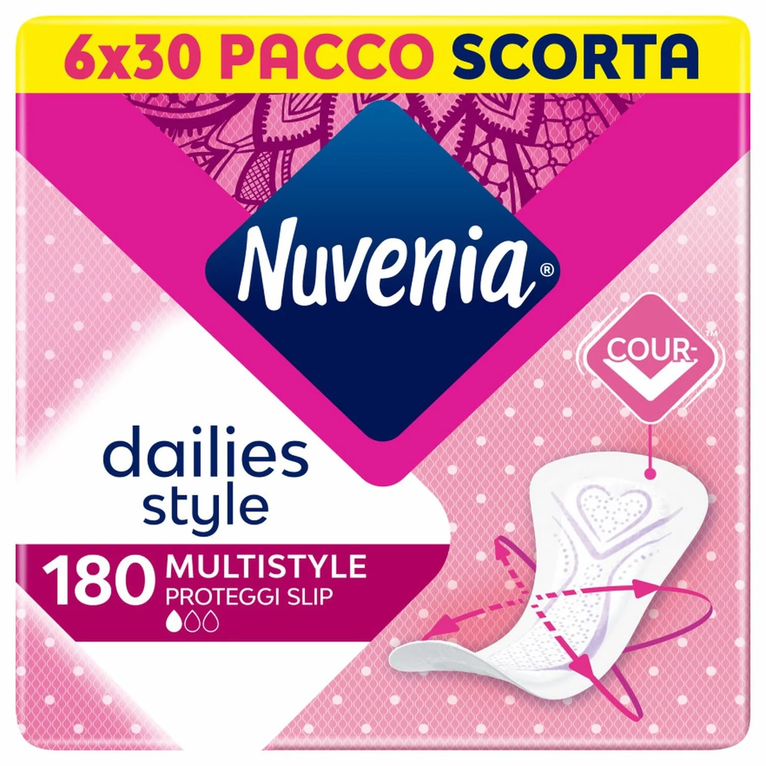 Nuvenia Proteggi Slip Multistyle Ripiegati Freschezza Quotidiana Massima Protezione Bordi Flessibili 6 Confezioni da 30