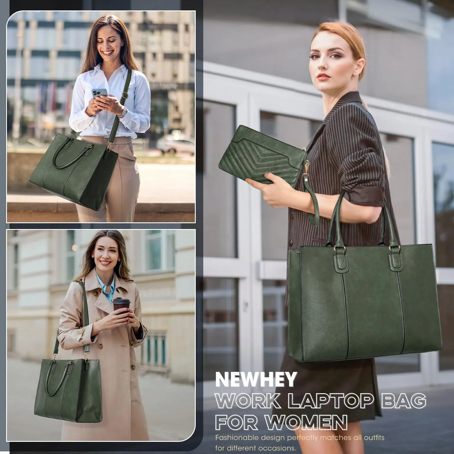NEWHEY Borsa Donna 15,6 Pollici Laptop Grande Borsa Da Lavoro Tote con Frizione Borsa Cartella in Pelle PU Borsa a Spalla per Scuola Borsa a Tracolla Messenger Ufficio Viaggi Affari