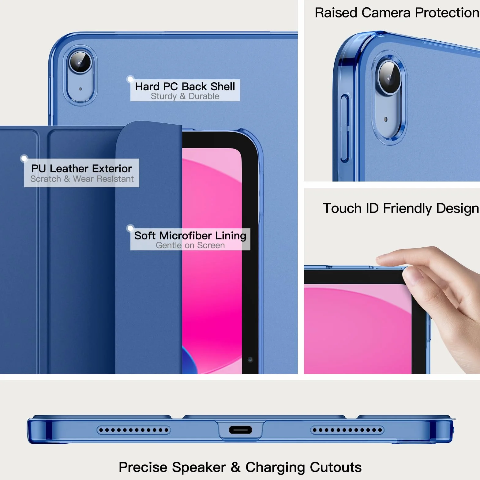 JETech Custodia iPad A16 11a/10a Generazione 2025/2022 Supporto Sottile Retro Rigido Cover Auto Svegliati/Sonno Navy