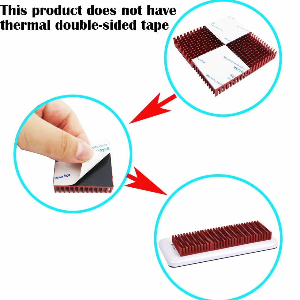 Dissipatore, CTRICALVER Dissipatore di Calore in Alluminio con Nastro 3M, 40mm x 40mm x11mm, 4 Pezzi,rosso