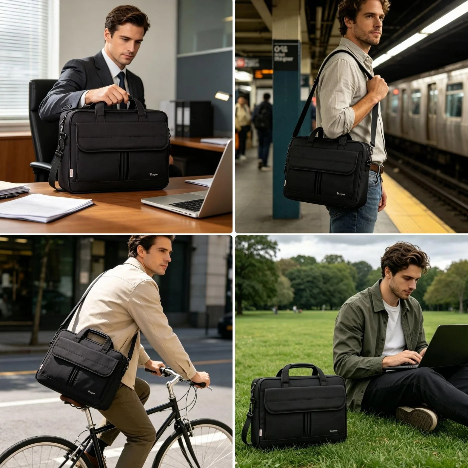 Taygeer Borsa Porta PC, 15.6 Pollici Impermeabile Borsa Computer Portatile Borsa Messenger per Donna Uomo Insegnanti Viaggio Lavoro Università Scuola, Nero