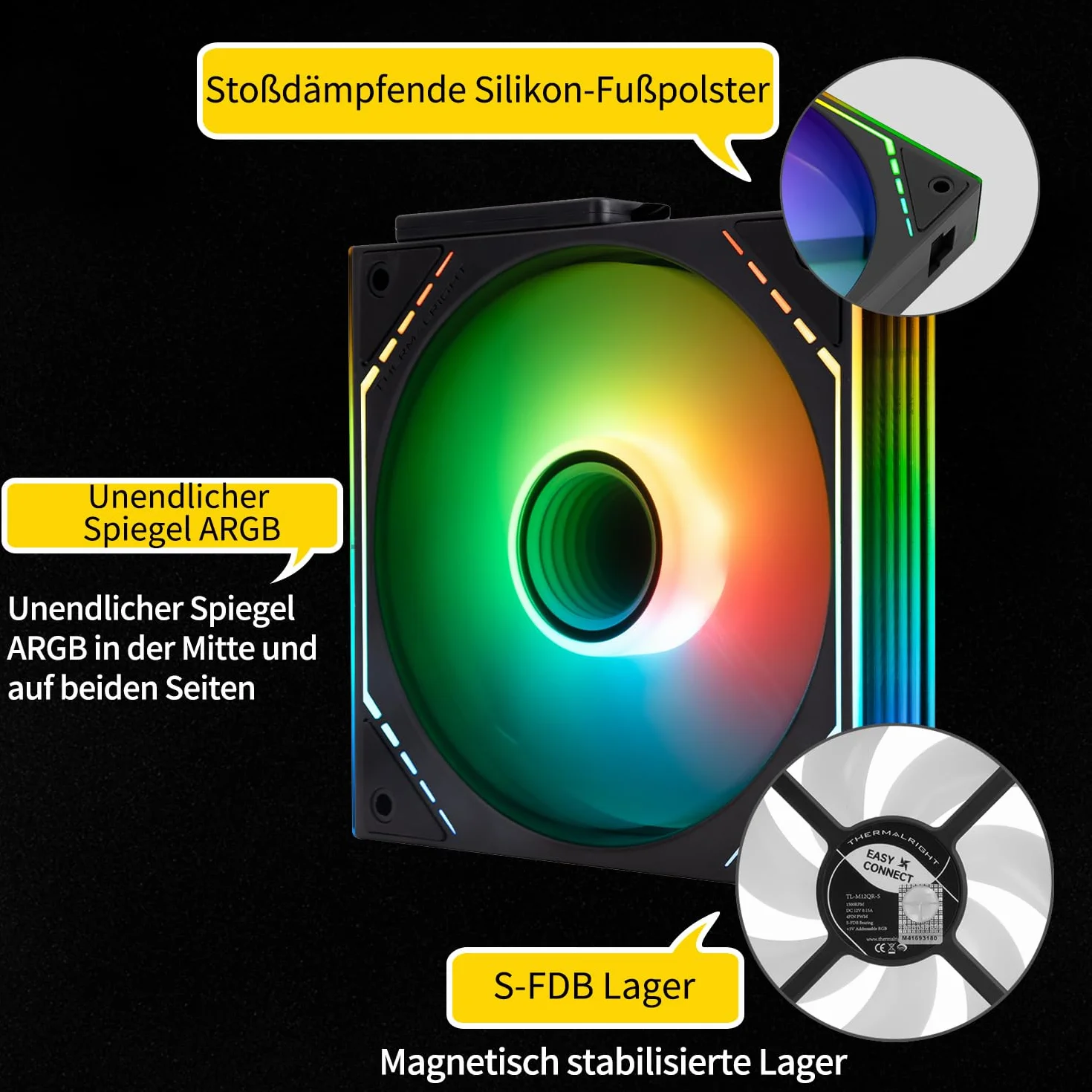 TR-Thermalright TL-M12Q-S X3 120 mm CPU PWM Wireless Splicing, raffreddamento silenzioso 2000 giri/min, ventola per CPU nera, 3 confezioni Infinite Mirror Light Effect ARGB, può essere accoppiato con