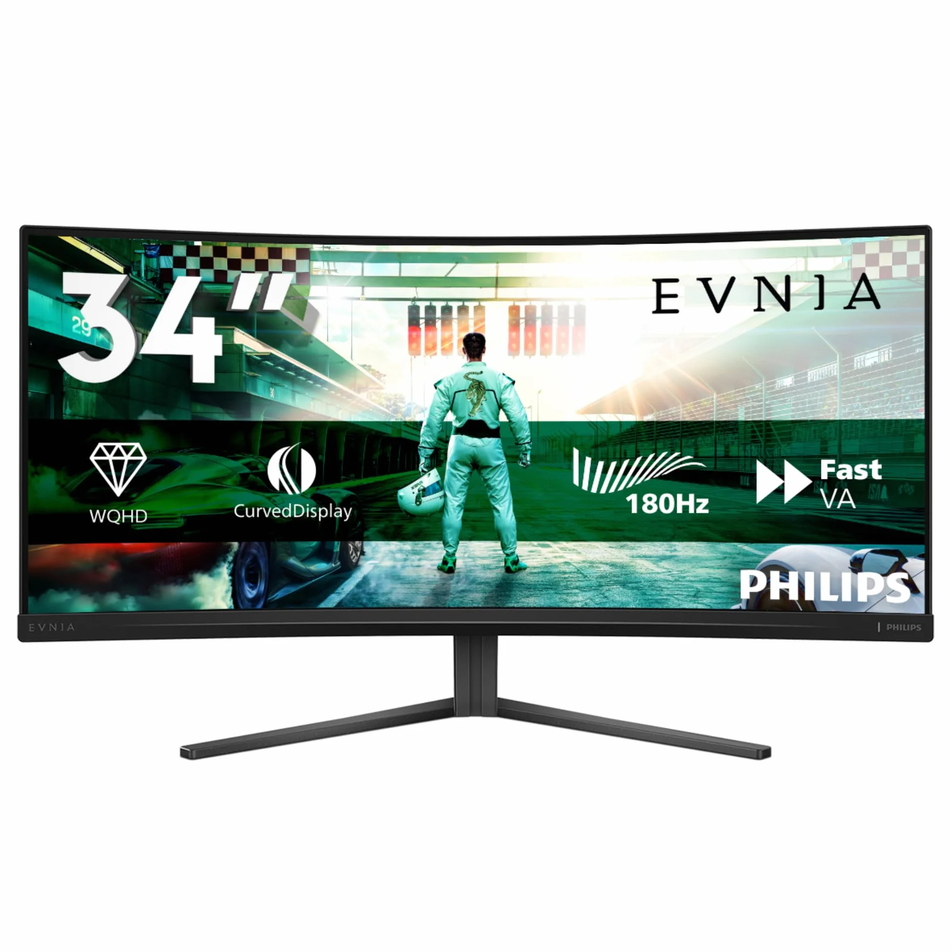Philips Gaming Monitor 34M2C3500L 34 pollici, Curvo, 3440x1440, UW-QHD, 180Hz, Fast VA Panel, 0.5ms MPRT, , (HDMI2x 2.0 DP 1x 1.4) Adaptive Sync, HDR10, FreeSync Premium, Grigio Scuro