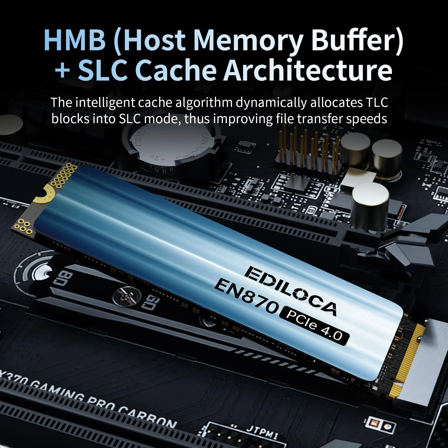 Ediloca EN870 SSD 2TB PCIe Gen4, NVMe M.2 2280, fino a 7400 MB/s, Unità a stato solido interne, cache SLC dinamica, compatibile con PS5 e PC
