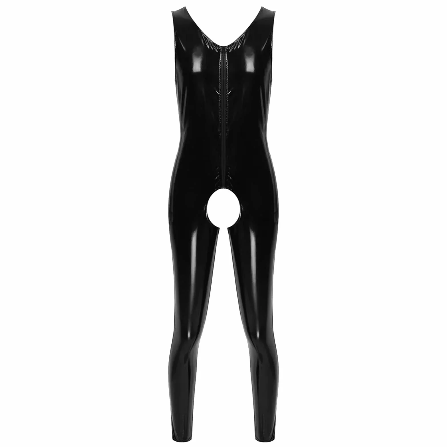 Lattice Catsuit Uomo Tuta Stile Bagnato Slim Fit Pelle Laccata Sexy Clubwear