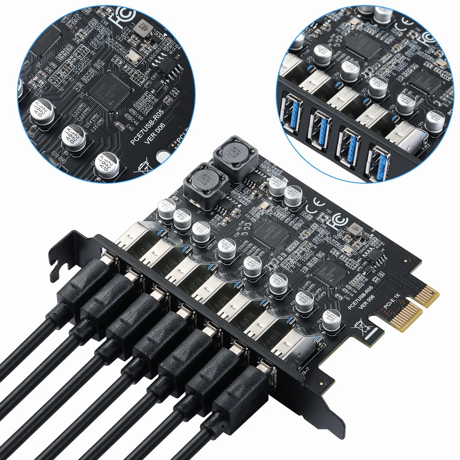 USB Interno 7 Porte Scheda di Espansione PCIe USB 3.2 Gen1 (5Gbps) Hub Interno Adattatore Controller per PC - Compatibile con Windows 10/8/7