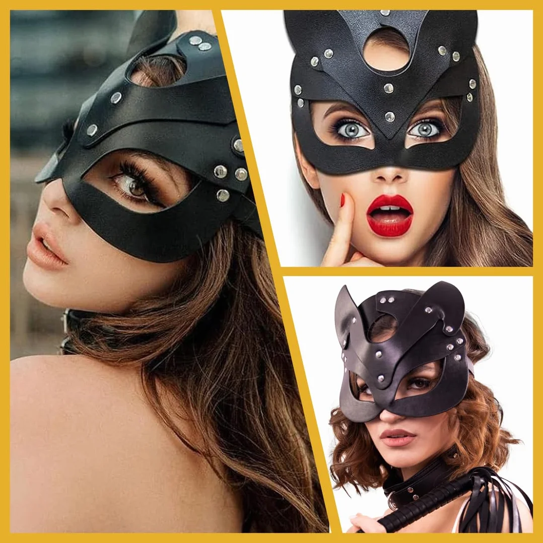Frustino equitazione in pelle flessibile nera 2 pezzi con maschera travestimento
