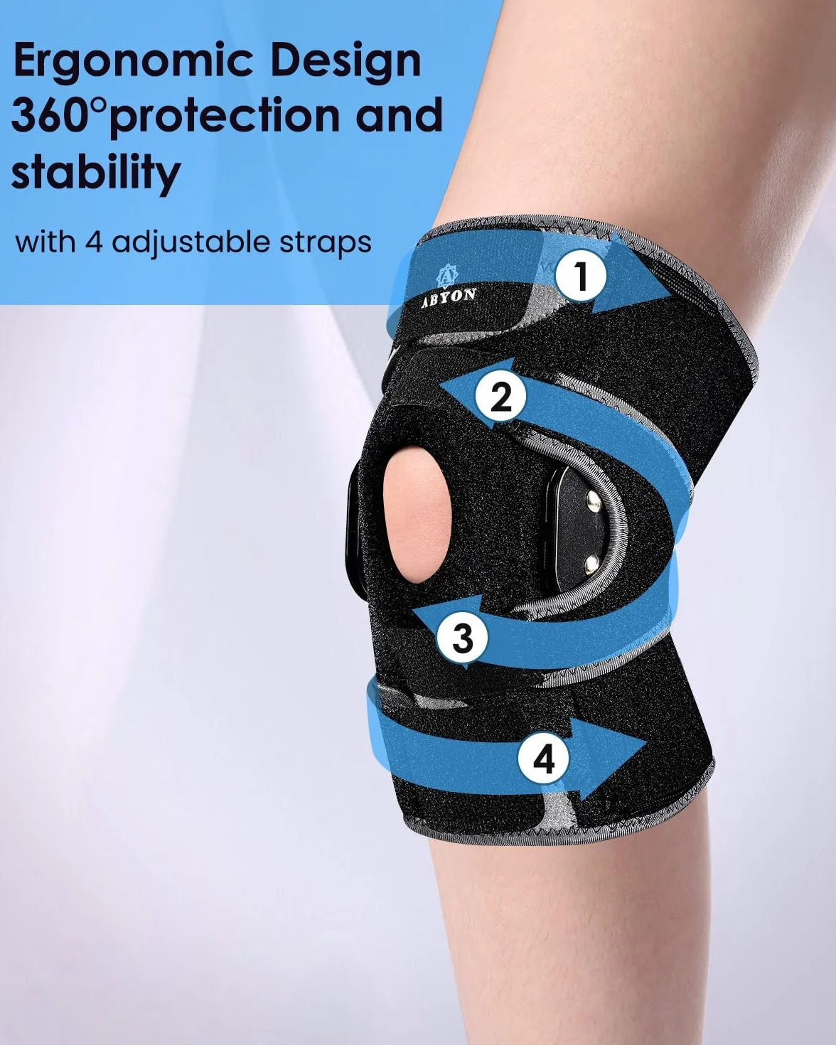 ABYON Ginocchiera articolata con stabilizzatori laterali metallo cinturino regolabile 360° per lesioni menisco dolore ACL MCL artrite post-operatorio