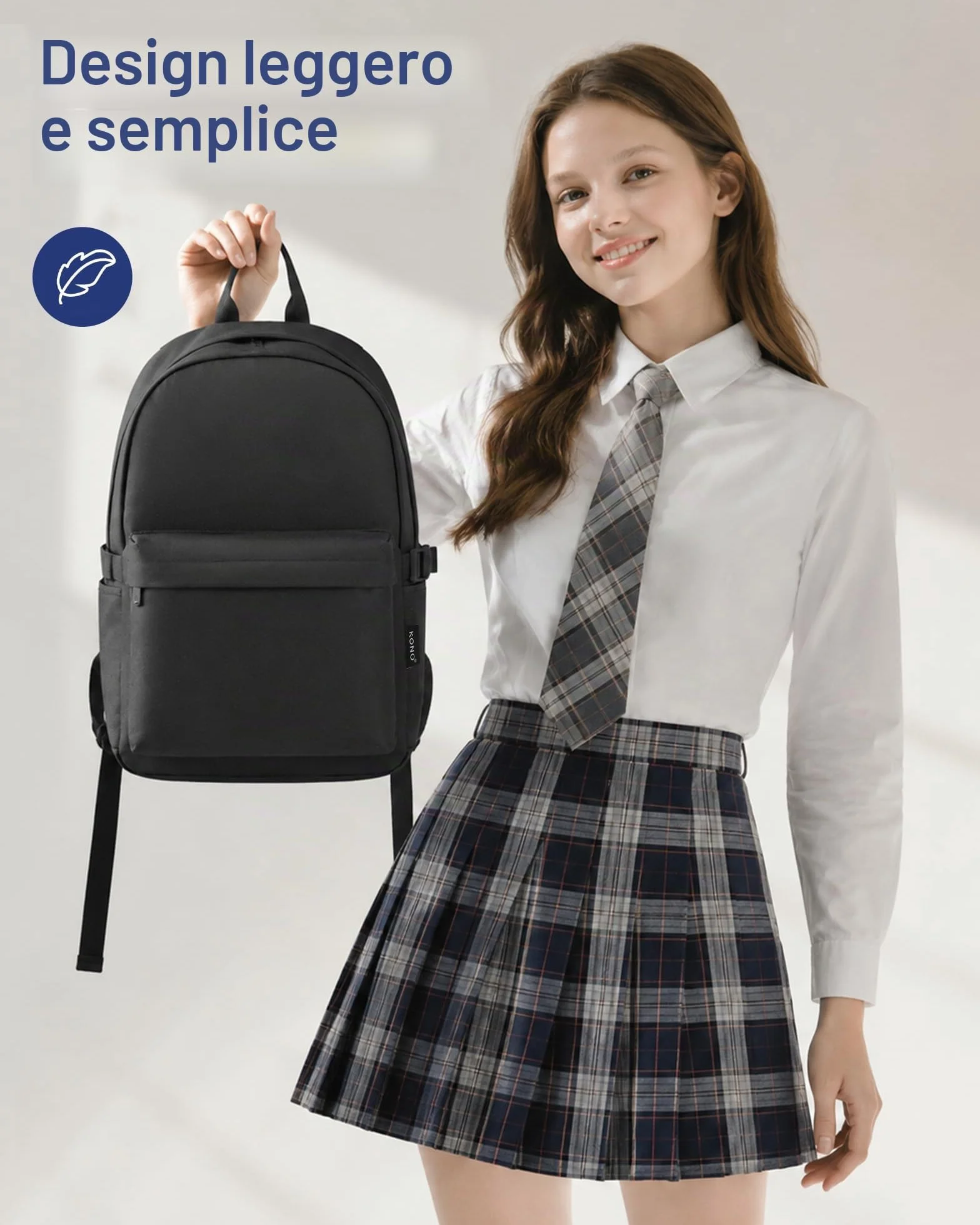 KONO Zaino Scuola, Zaino Uomo Donna Porta PC 15.4 Pollici, Zaino Università Lavoro, Zaino Casual Leggero per Viaggio e Tempo Libero (Nero)