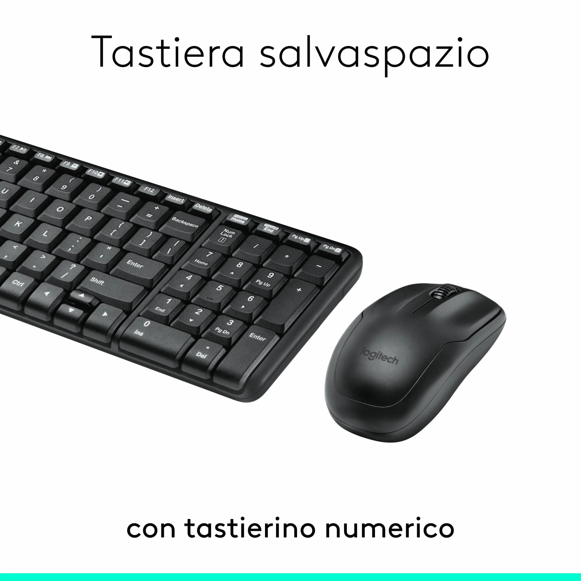 Logitech MK220 Combo Tastiera e Mouse Wireless Compatti per Windows, 2,4 GHz Wireless con Ricevitore USB Unifying, Durata Batteria di 24 Mesi, Compatibile con PC, Laptop, Layout Italiano QWERTY - Nero