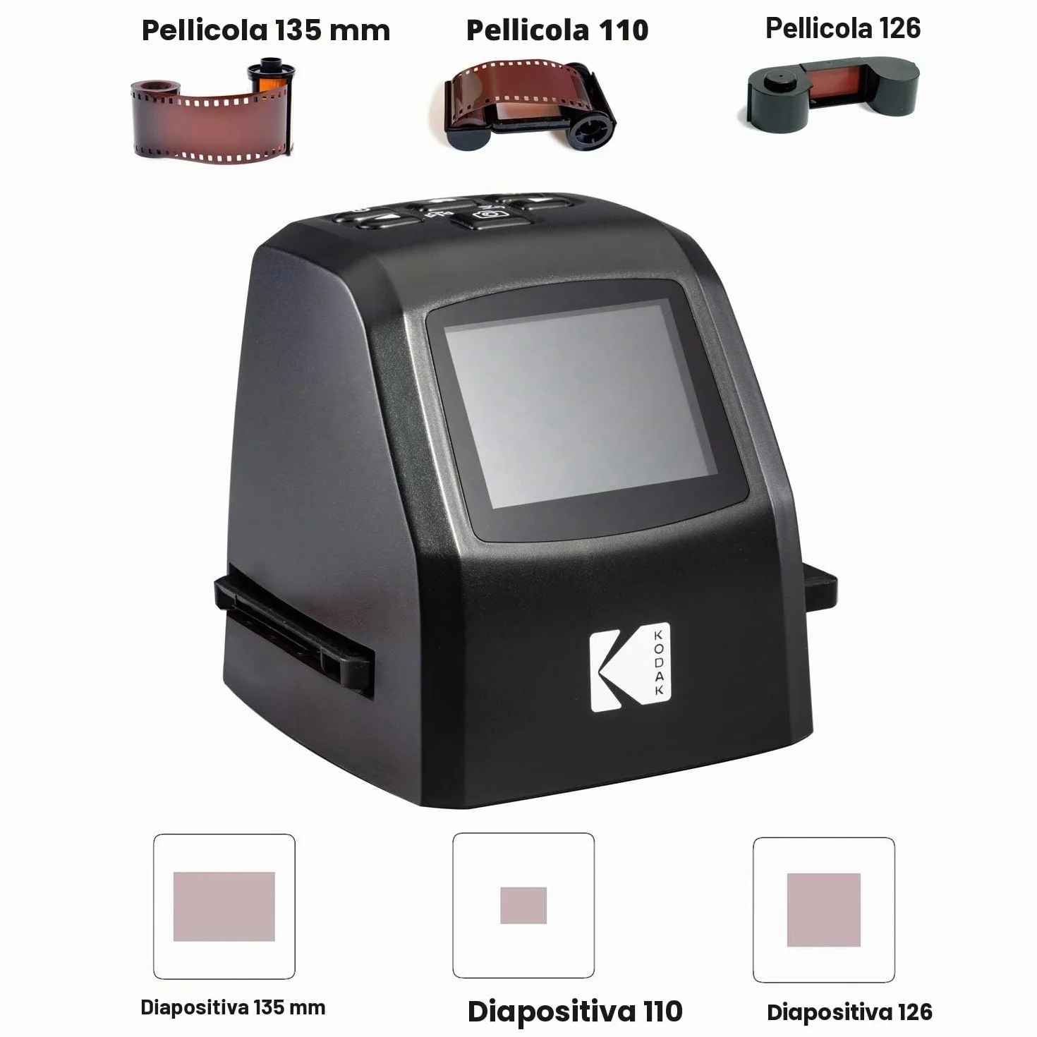 Kodak Mini Scanner Digitale Pellicole Diapositive Nero