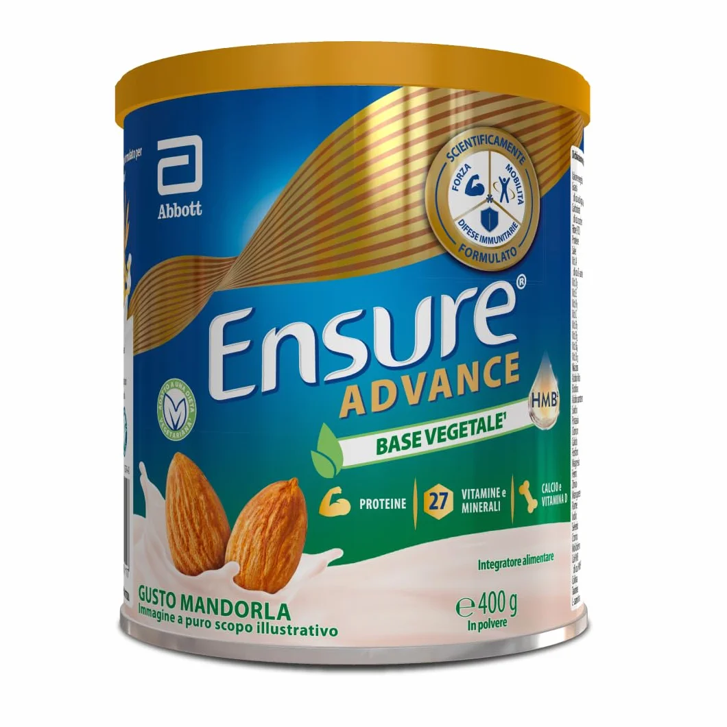 Integratore in polvere Proteine Vegetali 27 Vitamine Minerali Calcio HMB 400g Gusto Mandorla