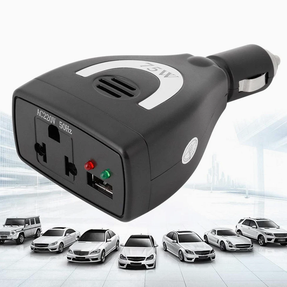 CARICABATTERIE USB CONVERTITORE INVERTER DI ALIMENTAZIONE PER AUTO - 75W DC12V a AC 220V - TOUR CON GUIDA AUTONOMA E LAVORO SUL CAMPO - DISPOSITIVI DIGITALI - PORTATILE ED