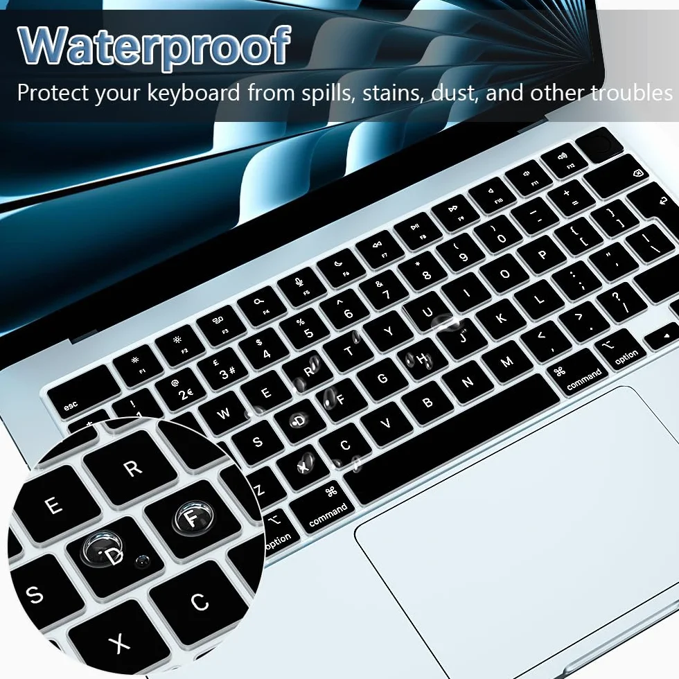 Custodia per tastiera in Silicone per MacBook Air 13,6/15 pollici M5-M2 Chip 2026-2022 Modelli A3449 A3241 A3240 UK/EU Layout laptop accessori di protezione per tastiera
