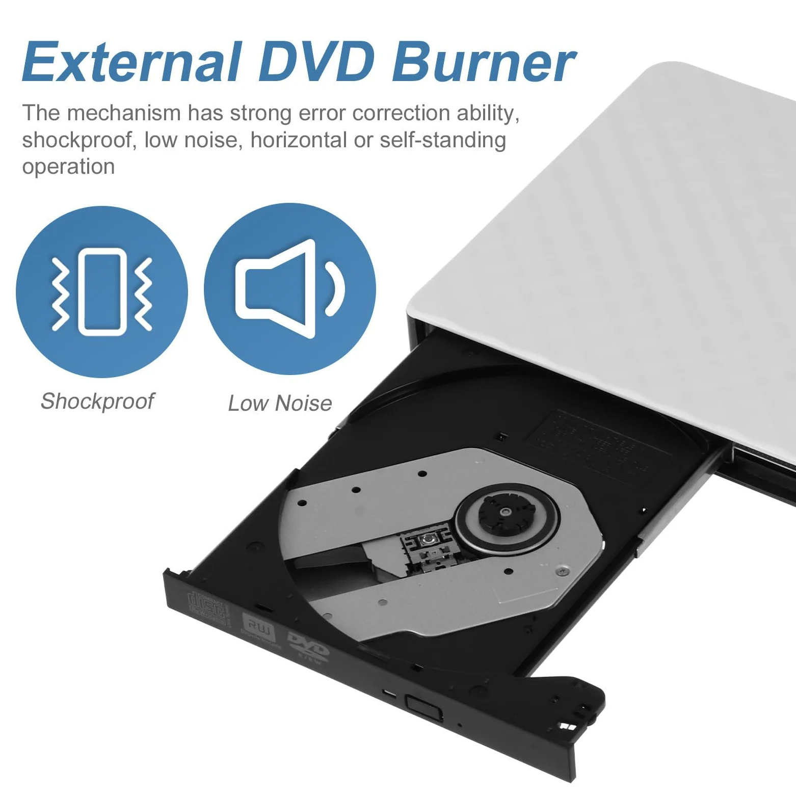 Masterizzatore Laptop Dvd USB 3.0 per Bianco Esterno Abs | Dvd-rom 8x e Cd-rom 24x, Design Ultrasottile e Ultraleggero, Uso Orizzontale o Autoportante