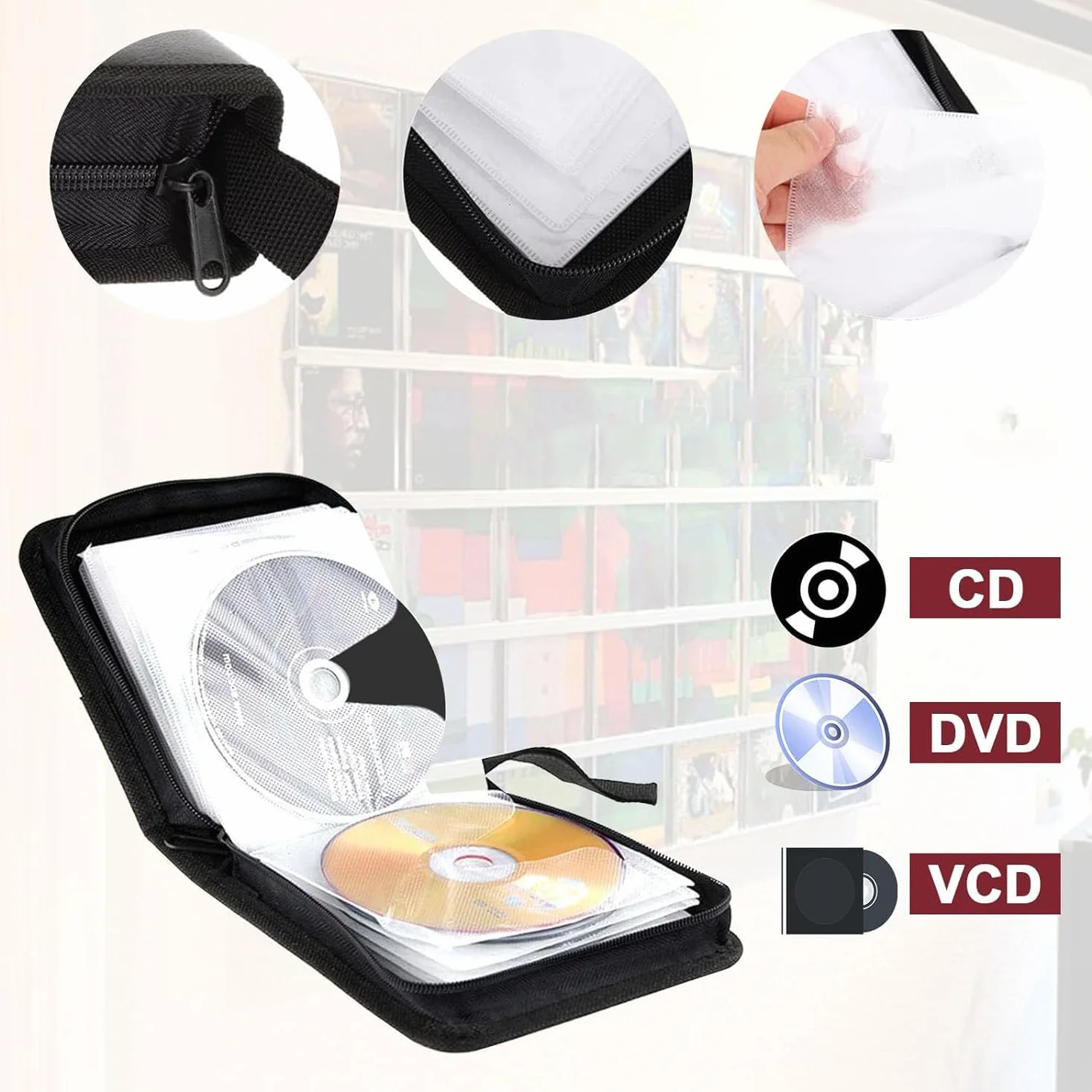 Borsa portaoggetti per CD e DVD 40 Dischi Nero