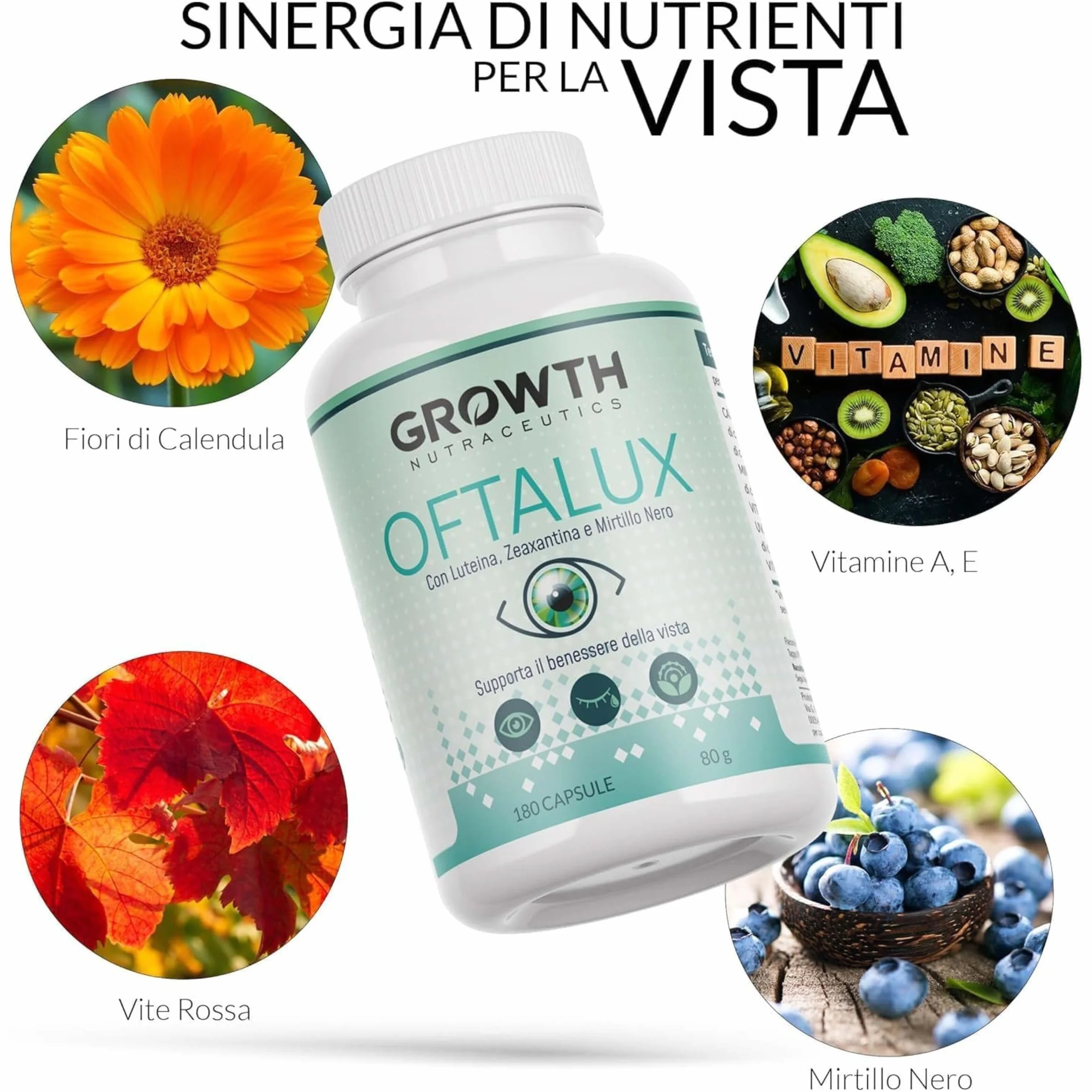 Luteina e Zeaxantina 180 Capsule Integratore Occhi con Mirtillo Nero Vitamine A E