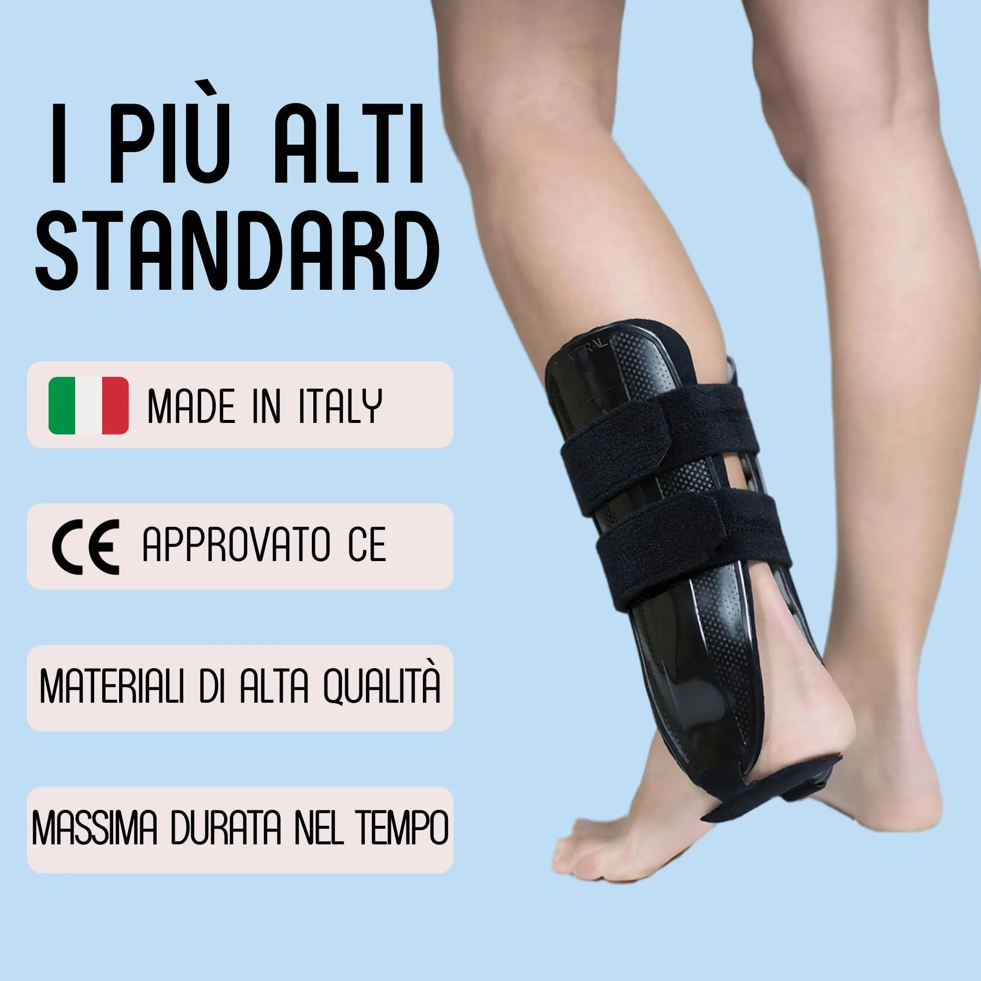 Cavigliera Bivalve Argos Made in Italy Regolabile Memory Foam Immobilizzazione Tibio-Tarsica Protezione Caviglia Sinistra Nero