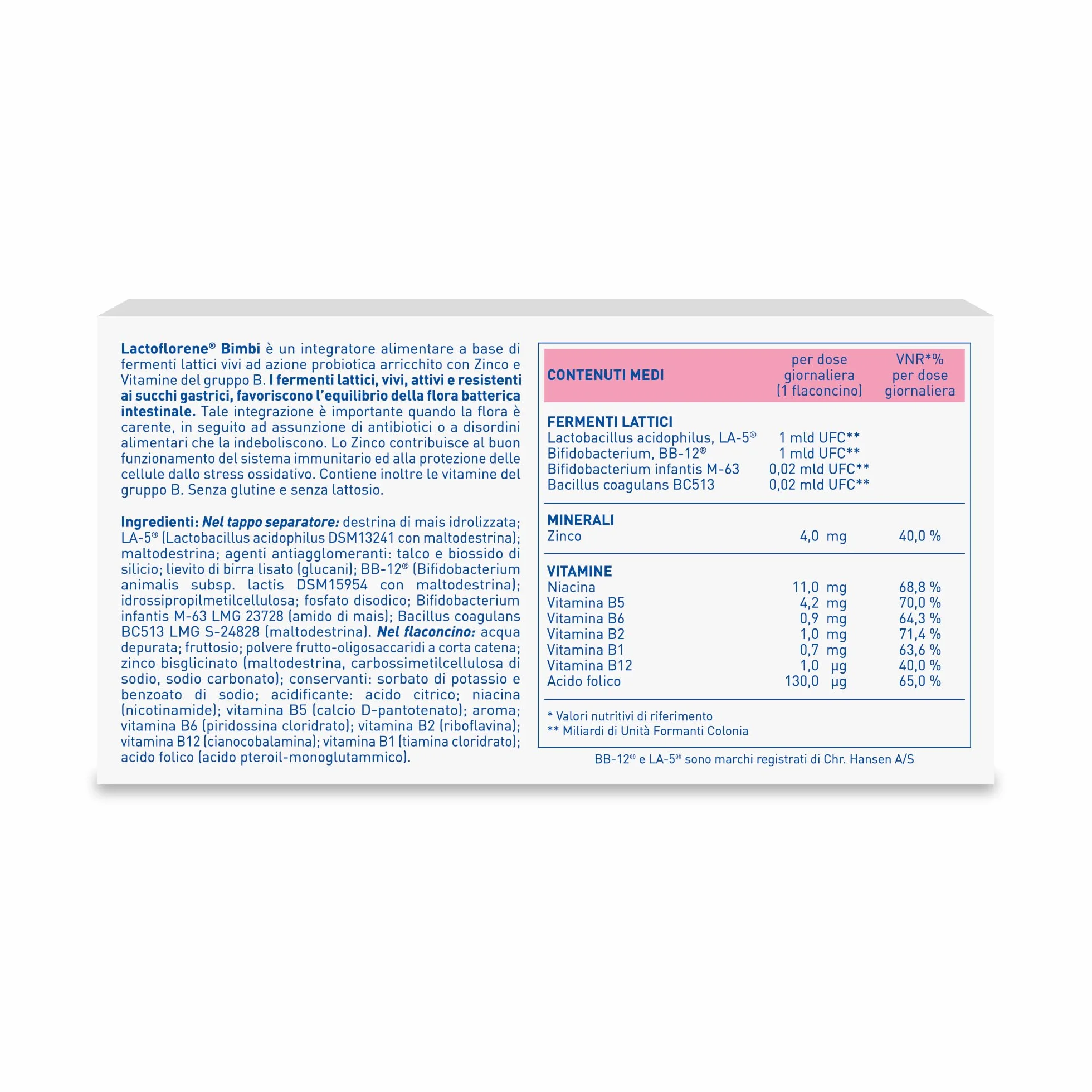 Lactoflorene Bimbi Integratore Fermenti Lattici con Zinco e Vitamine B Gusto Fragola 12 Flaconcini