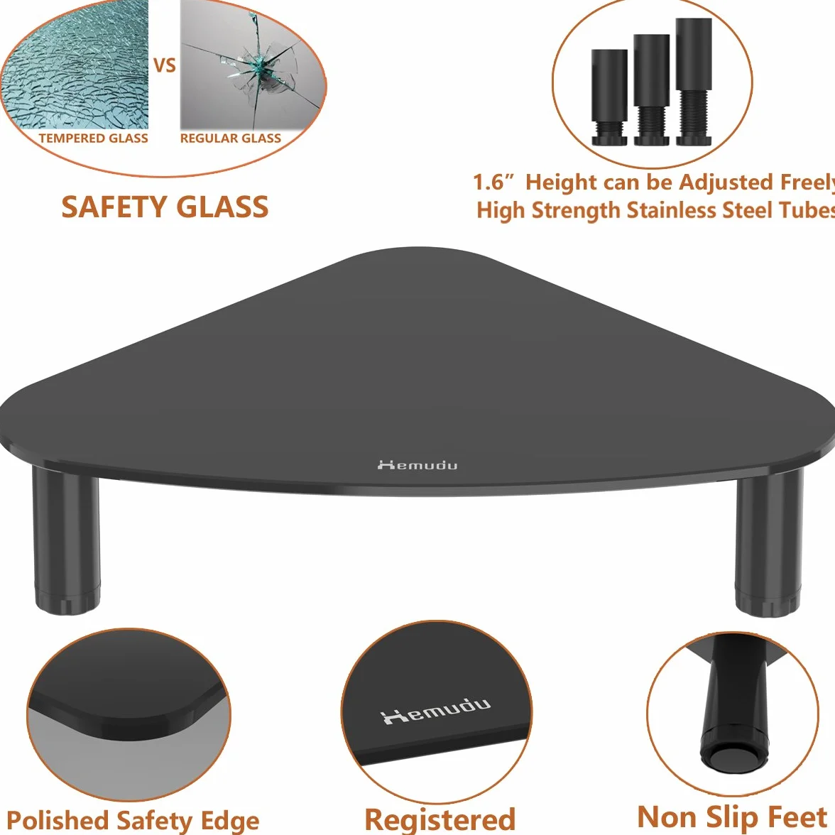 Hemudu Supporto Monitor Scrivania, Rialzo Monitor con Altezza Regolabile, Triangolo Porta PC Portatile Salva Spazio per Computer, Laptop, Portata massima 40 kg