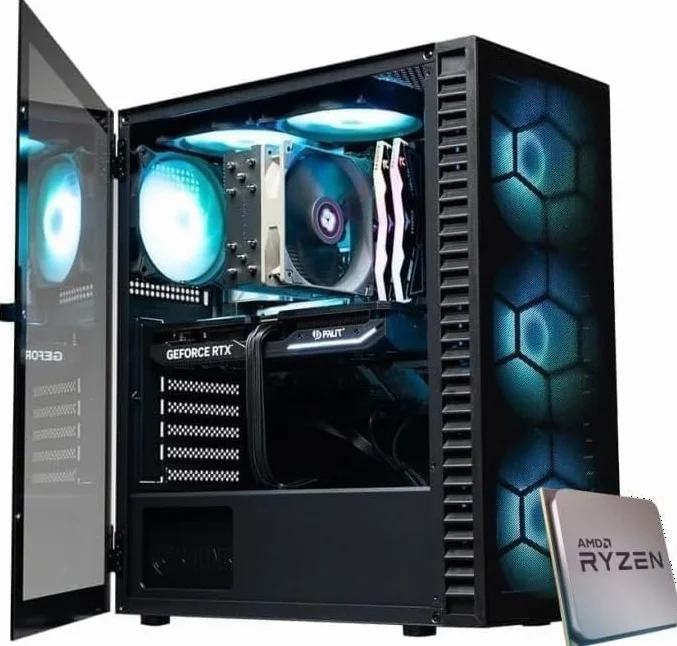 EMCA4 Computer Gaming PC Assemblato Fisso Ryzen 7 5700X - RX 9060XT 16GB - SSD M.2 1TB nvme - Ram 32GB DDR4 3200Mhz - 6 ventole RGB - WIFI - Bluetooth - Windows 11