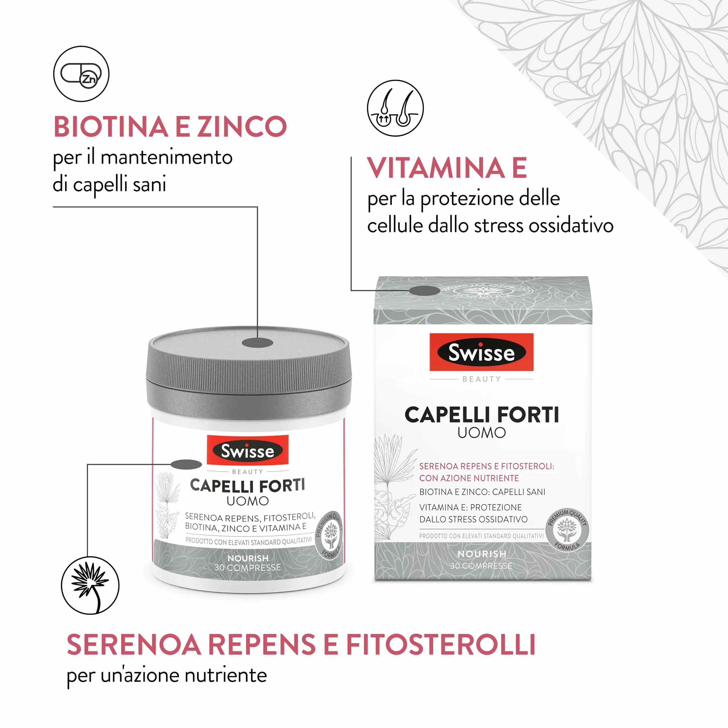 Swisse Capelli Forti Uomo Integratore Alimentare 30 Compresse 1250 mg