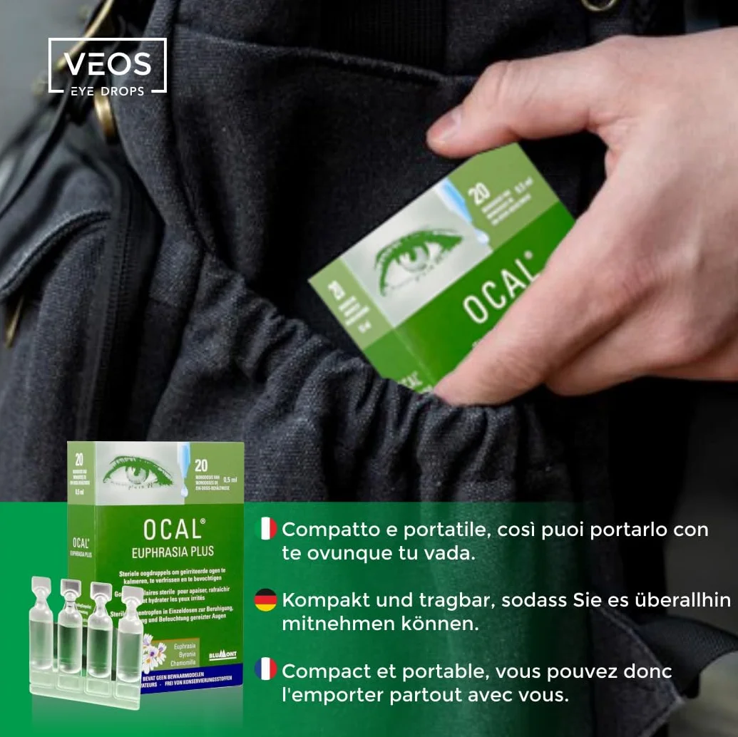 Gocce Lubrificante in Monodose da 20 x 0,5 ml, Collirio per Occhi Rossi e Secchi con Eufrasia